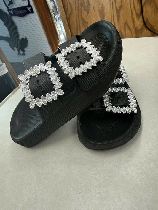 Black Bling Slip on Sandals