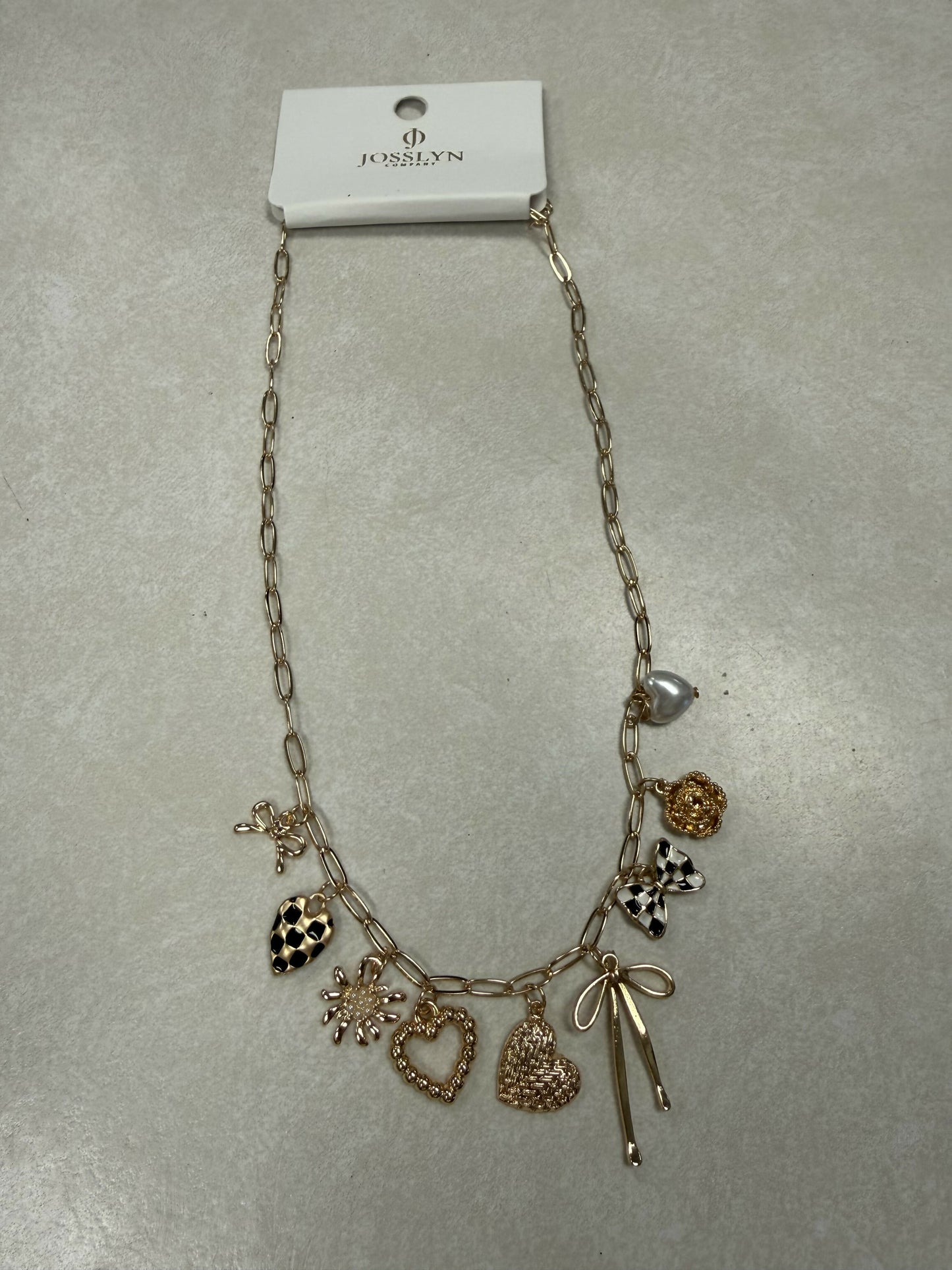 Bow and Checker Charm Necklace